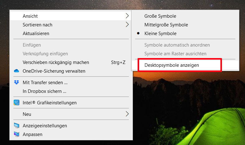Desktop Symbole ausblenden Windows